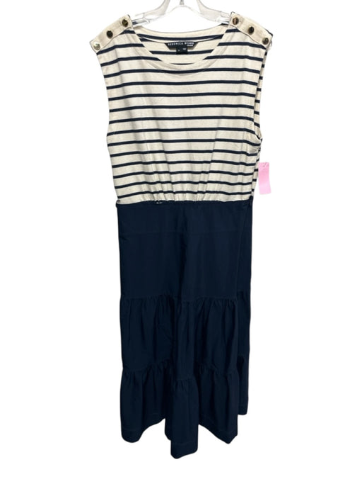 Veronica Beard Jeans Size M White & Navy Blue Cotton Horizontal Stripes Dress White & Navy Blue / M