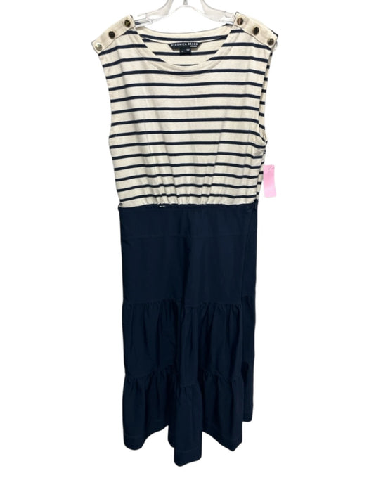 Veronica Beard Jeans Size M White & Navy Blue Cotton Horizontal Stripes Dress White & Navy Blue / M