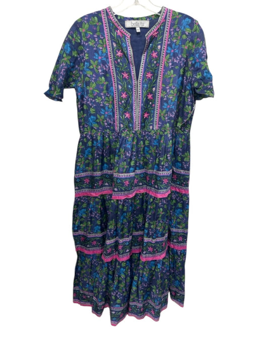 Bella Tu Size XS Purple, Green & Blue Viscose Floral & Abstract Dress Purple, Green & Blue / XS