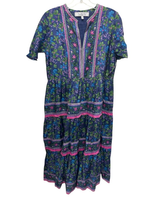 Bella Tu Size XS Purple, Green & Blue Viscose Floral & Abstract Dress Purple, Green & Blue / XS