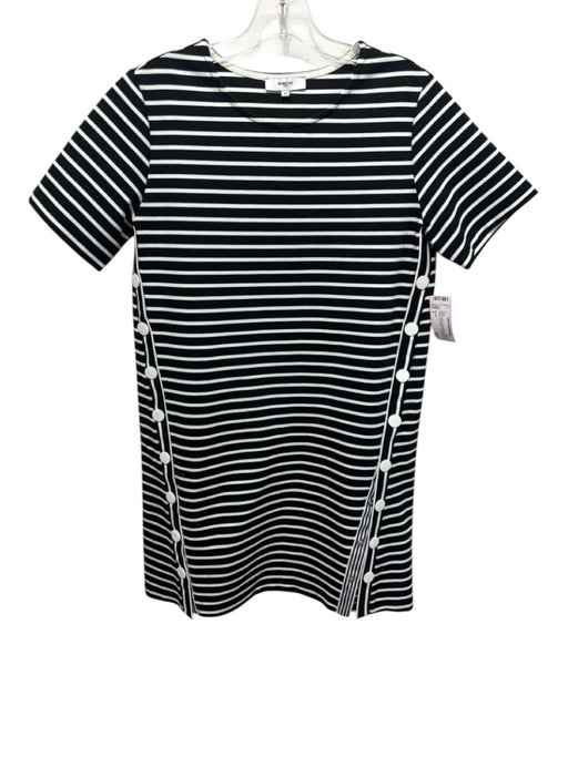 Suncoo Size S Black & White Viscose Blend Horizontal Stripes Short Sleeve Dress Black & White / S