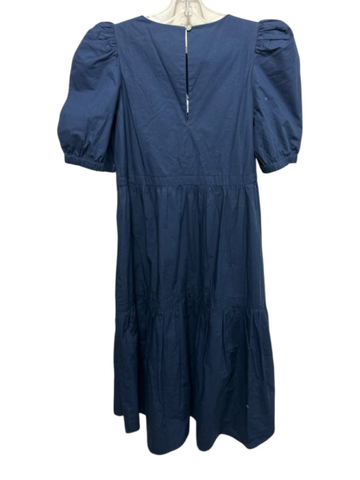 Gretchen Scott Size S Navy Blue Cotton Short Puff Sleeve Tiered Round Neck Dress Navy Blue / S