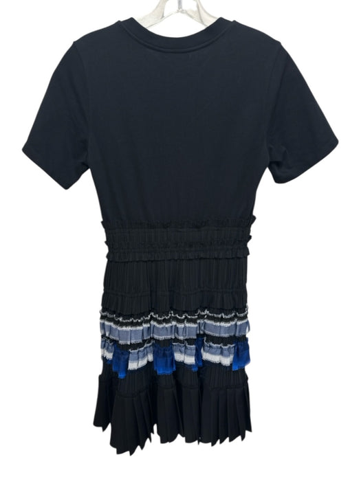 3.1 Phillip Lim Size xs / 2 Black & Blue Cotton Pleat Detail Short Sleeve Dress Black & Blue / xs / 2