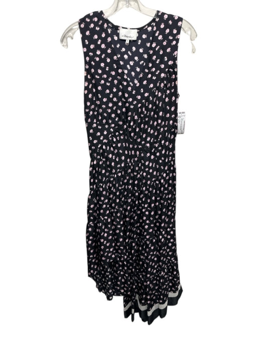 3.1 Phillip Lim Size xs / 2 Black, White & Pink Silk floral print V Neck Dress Black, White & Pink / xs / 2