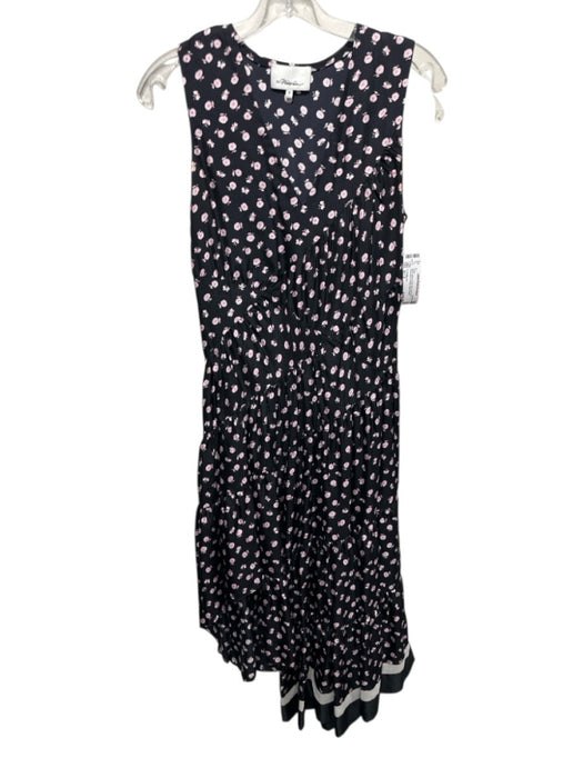 3.1 Phillip Lim Size xs / 2 Black, White & Pink Silk floral print V Neck Dress Black, White & Pink / xs / 2