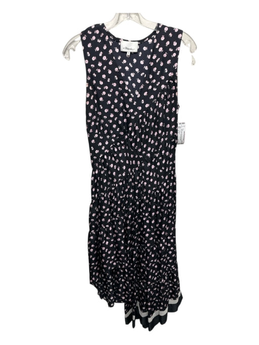 3.1 Phillip Lim Size xs / 2 Black, White & Pink Silk floral print V Neck Dress Black, White & Pink / xs / 2