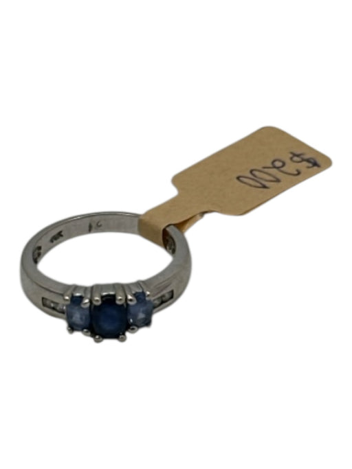 Silver & Blue 14k White Gold Sapphire Faceted 3 Stone Ring Silver & Blue
