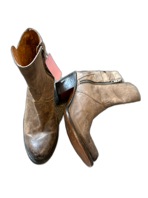 Lucchese Shoe Size 9.5 Taupe Leather Side Zip Buckles Block Heel Booties Taupe / 9.5