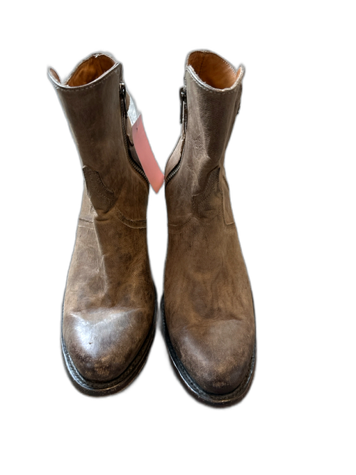 Lucchese Shoe Size 9.5 Taupe Leather Side Zip Buckles Block Heel Booties Taupe / 9.5