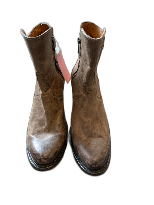 Lucchese Shoe Size 9.5 Taupe Leather Side Zip Buckles Block Heel Booties Taupe / 9.5