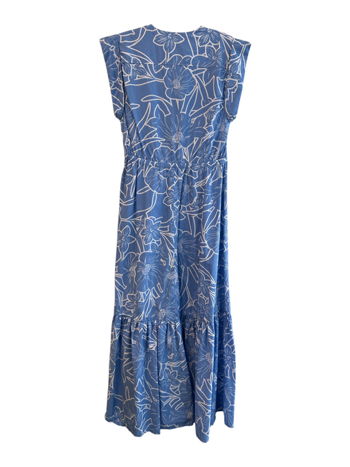Steve Madden Size S Blue & White Cotton Cap Sleeve Floral Print V Neck Dress Blue & White / S