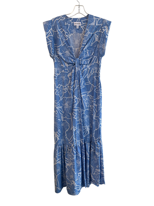 Steve Madden Size S Blue & White Cotton Cap Sleeve Floral Print V Neck Dress Blue & White / S