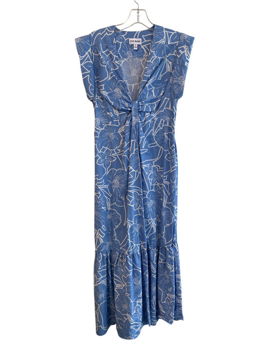 Steve Madden Size S Blue & White Cotton Cap Sleeve Floral Print V Neck Dress Blue & White / S
