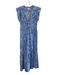 Steve Madden Size S Blue & White Cotton Cap Sleeve Floral Print V Neck Dress Blue & White / S