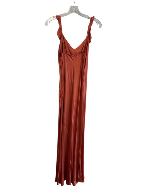 ASTR Size S Burnt Orange Viscose Ruffle Detail solid color Side Zip V Neck Dress Burnt Orange / S