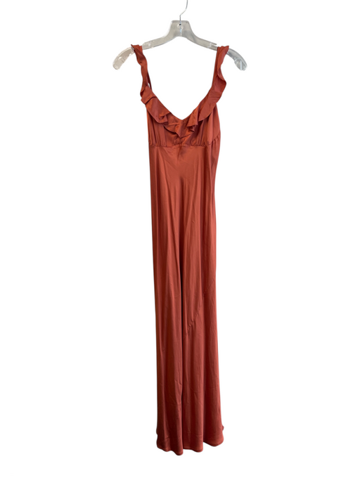 ASTR Size S Burnt Orange Viscose Ruffle Detail solid color Side Zip V Neck Dress Burnt Orange / S