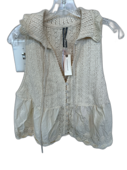 By Anthropologie Size L Cream Nylon Blend Sleeveless Macrame Buttons Top Cream / L