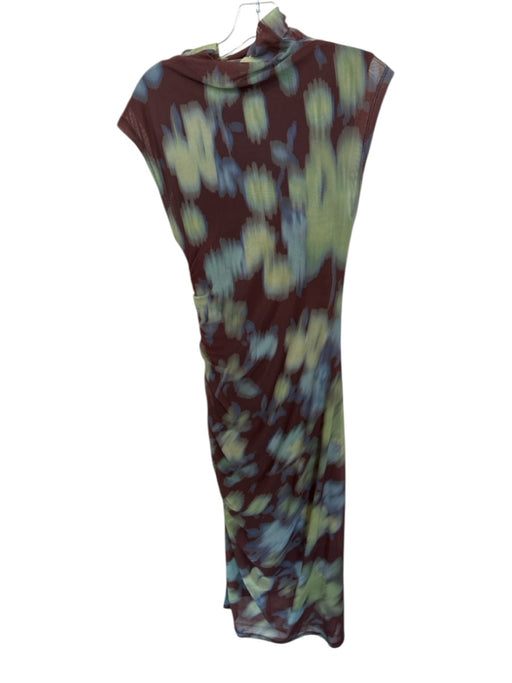 By Anthropologie Size XS Green & Brown Polyamid Sleeveless Flowers Maxi Dress Green & Brown / XS