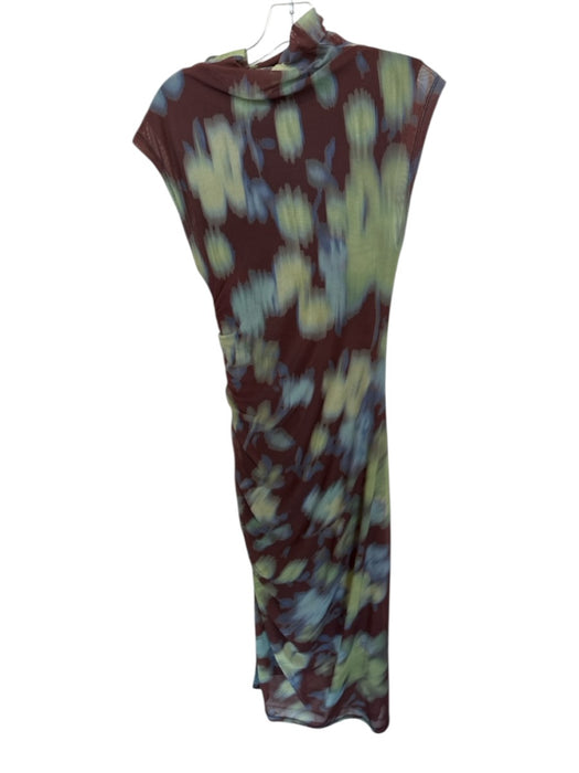 By Anthropologie Size XS Green & Brown Polyamid Sleeveless Flowers Maxi Dress Green & Brown / XS
