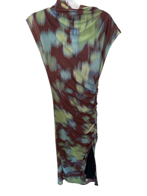 By Anthropologie Size XS Green & Brown Polyamid Sleeveless Flowers Maxi Dress Green & Brown / XS