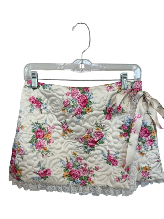 For Love & Lemons Size S Yellow & Pink Recycled Polyester Quilted Flowers Skirt Yellow & Pink / S