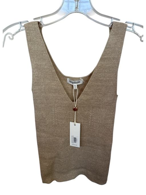 heartloom Size XS Tan & Gold Viscose Blend Sleeveless Metallic Thread V Neck Top Tan & Gold / XS