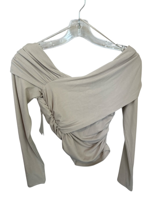 Good American Size XS Taupe Modal Blend Long Sleeve Off Shoulder Cropped Top Taupe / XS