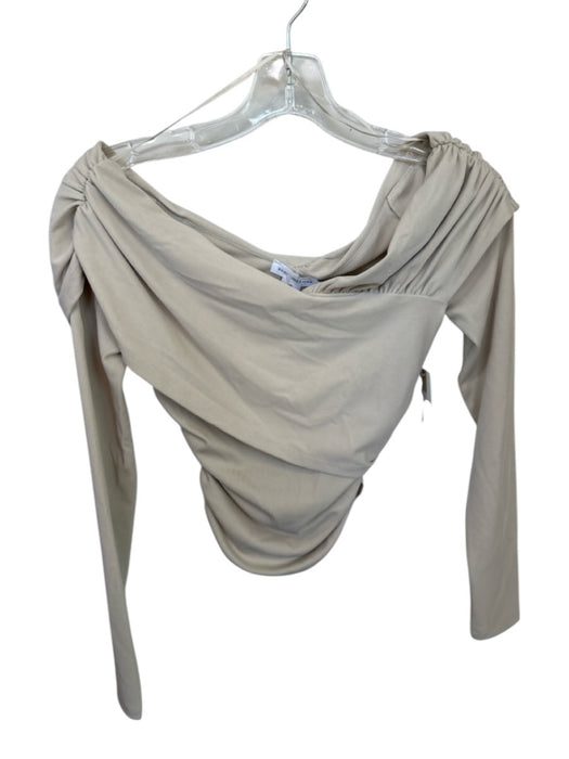 Good American Size XS Taupe Modal Blend Long Sleeve Off Shoulder Cropped Top Taupe / XS