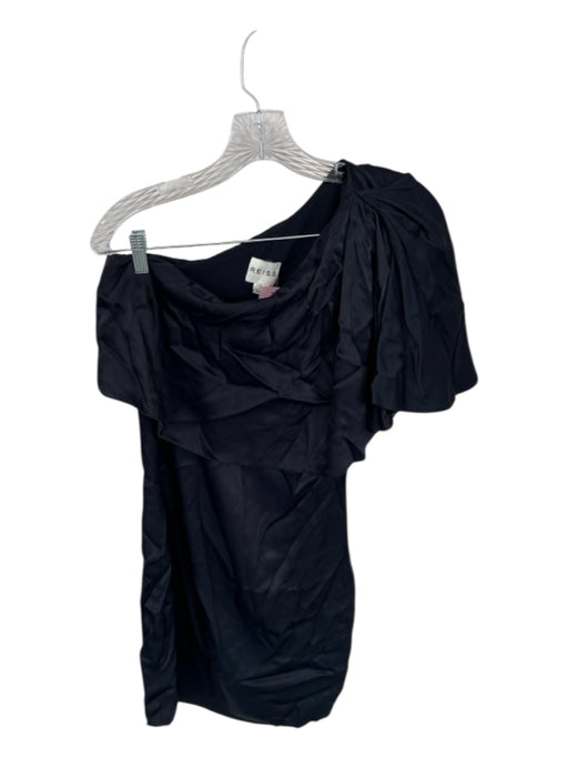 Reiss Size 0 Navy Satin One Shoulder Ruffle Midi Dress Navy / 0