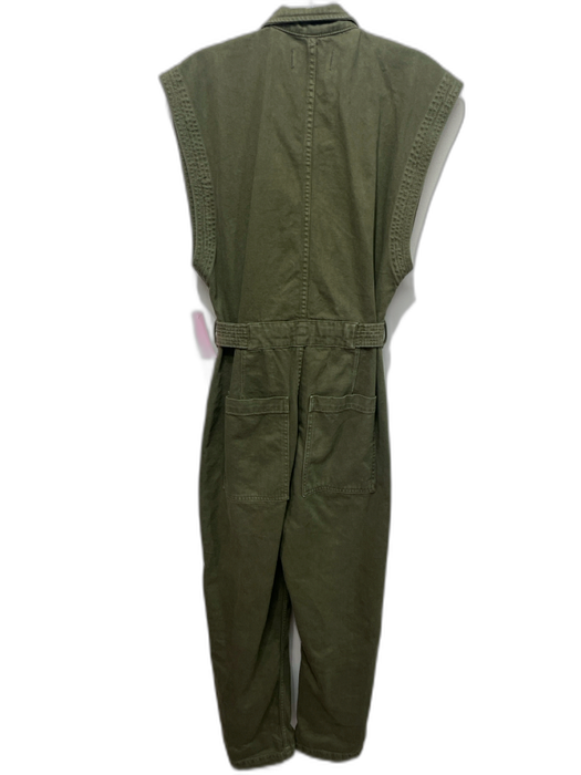 We The Free Size XS Olive Green Cotton Denim Button Up Sleeveless Jumpsuit Olive Green / XS