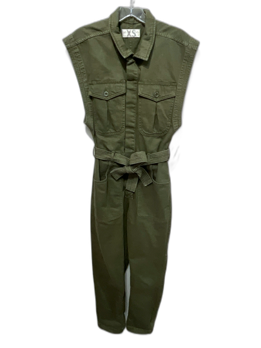 We The Free Size XS Olive Green Cotton Denim Button Up Sleeveless Jumpsuit Olive Green / XS