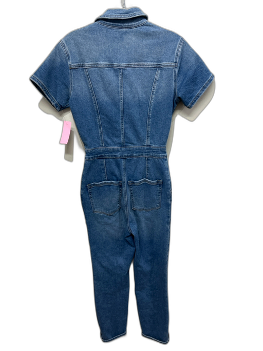 Good American Size 1 Light Wash Cotton Denim Short Sleeve Zip Up Collar Jumpsuit Light Wash / 1