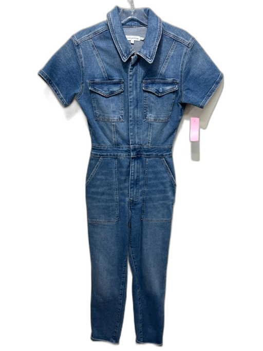 Good American Size 1 Light Wash Cotton Denim Short Sleeve Zip Up Collar Jumpsuit Light Wash / 1