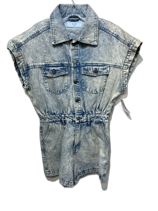 BlankNYC Size S Acid Wash Cotton Denim Collar Button Up Belt Loops Romper Acid Wash / S