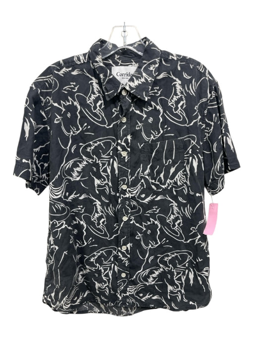 Corridor Size M Dark Gray & White Lyocell Horses Collar Button up Short Sleeve Dark Gray & White / M