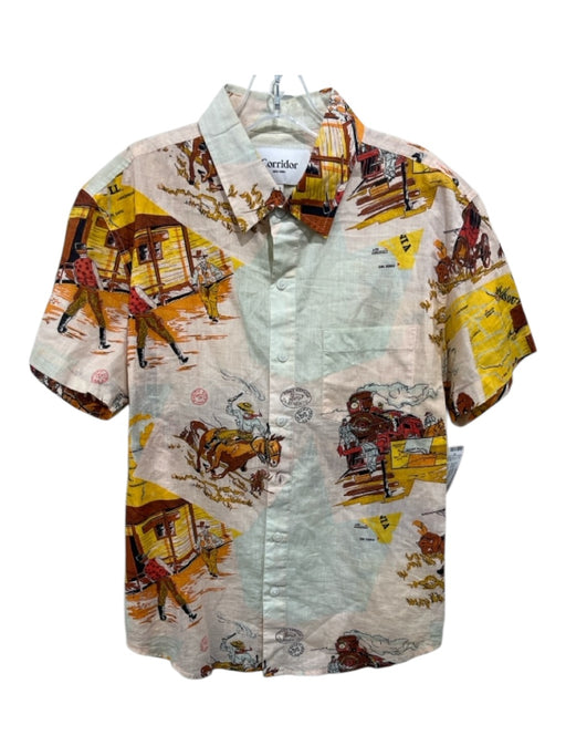 Corridor Size M Yellow, Red, Black Cotton Map Collar Button up Short Sleeve Yellow, Red, Black / M