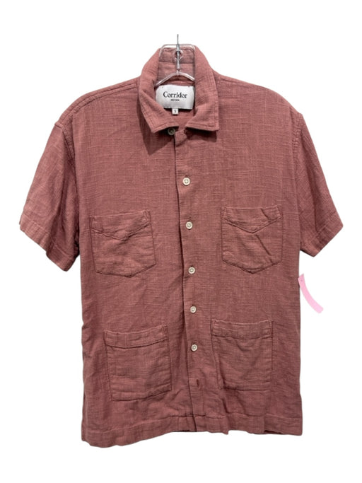 Corridor Size S Brick Red Linen & Cotton Textured Collar Button up Short Sleeve Brick Red / S