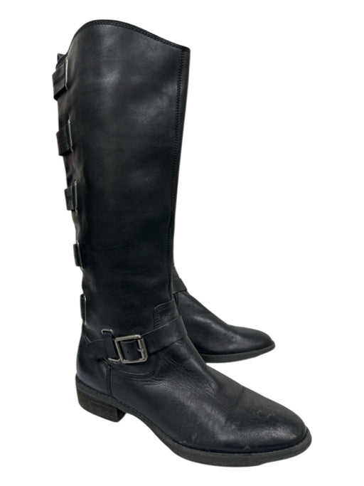 Arturo Chiang Shoe Size 7 Black Leather Side Zip Strappy Detail Round Toe Boots Black / 7