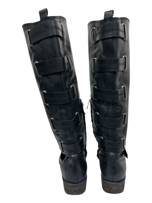 Arturo Chiang Shoe Size 7 Black Leather Side Zip Strappy Detail Round Toe Boots Black / 7