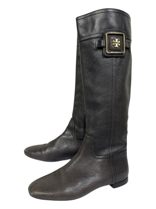 Tory Burch Shoe Size 6.5 Dark Brown Leather Gold hardware Pebbled Side Zip Boots Dark Brown / 6.5