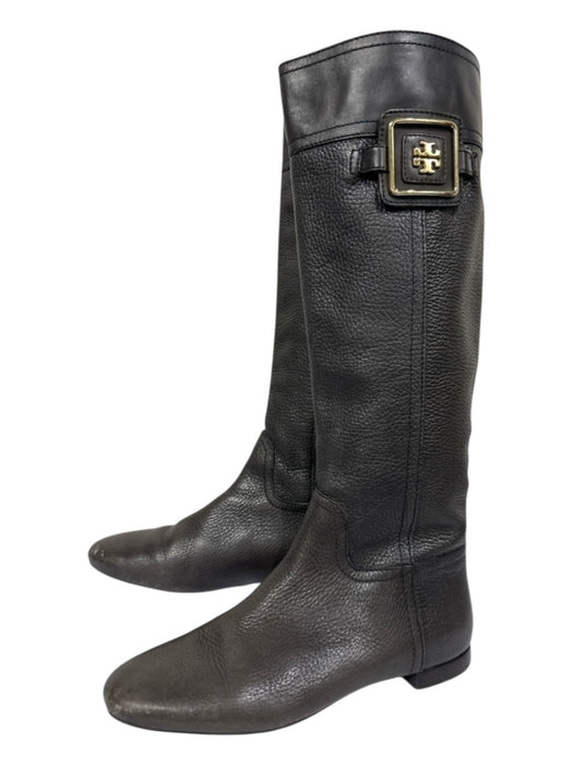 Tory Burch Shoe Size 6.5 Dark Brown Leather Gold hardware Pebbled Side Zip Boots Dark Brown / 6.5
