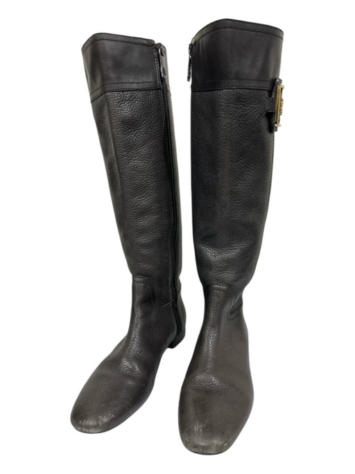 Tory Burch Shoe Size 6.5 Dark Brown Leather Gold hardware Pebbled Side Zip Boots Dark Brown / 6.5
