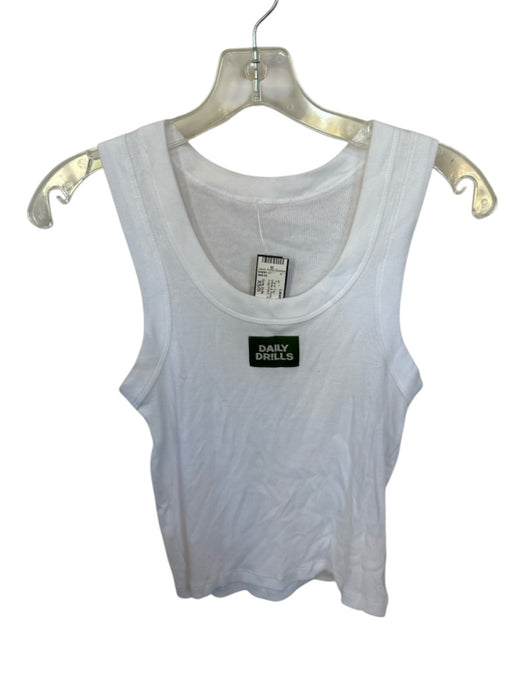 Daily Drills Size XS/S White & Green Cotton Blend Ribbed Logo Patch Tank Top White & Green / XS/S