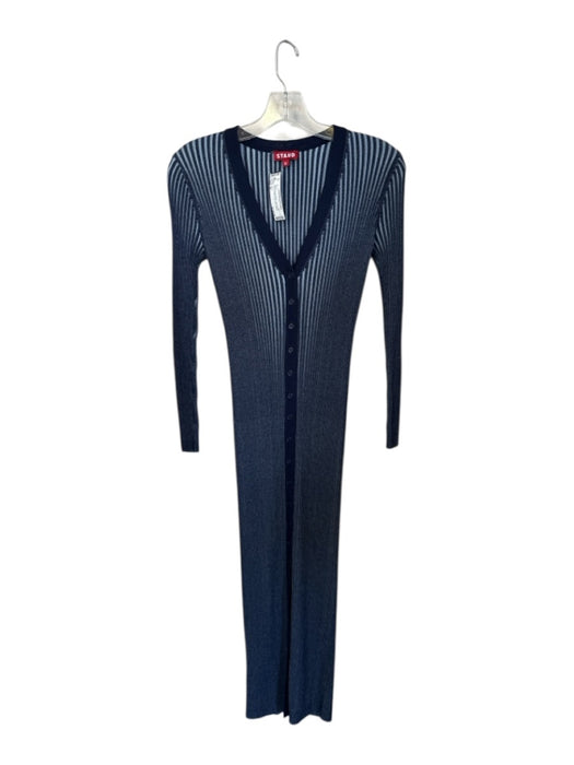 Staud Size M Navy Viscose Blend Long Sleeve Ribbed Button Down Midi Dress Navy / M