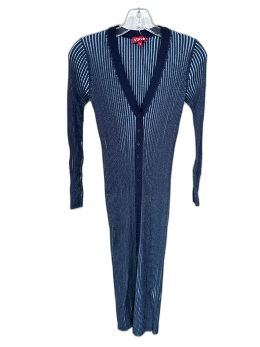 Staud Size Medium Blue Viscose Blend Long Sleeve buttondown Ribbed Dress Blue / Medium