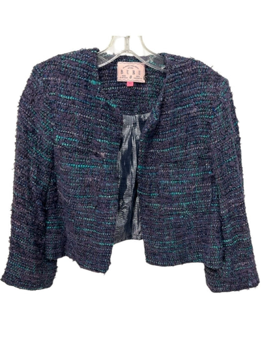 Buru Size XS Purple & Blue Metallic Thread Boucle 3/4 Sleeve Crop Jacket Purple & Blue / XS