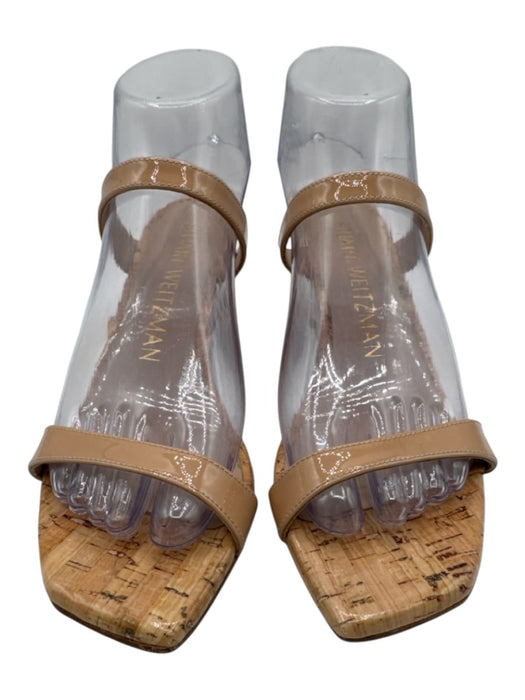 Stuart Weitzman Shoe Size 7 Beige Patent Leather Square Toe 2 Strap Sandals Beige / 7