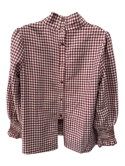 Buru Size XS red & cream Polyester Blend Button Back Geometric Mock Neck Top red & cream / XS