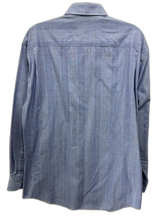 Yves Saint Laurent Size 15 Blue Cotton Plaid Button Up Men's Long Sleeve Shirt Blue / 15