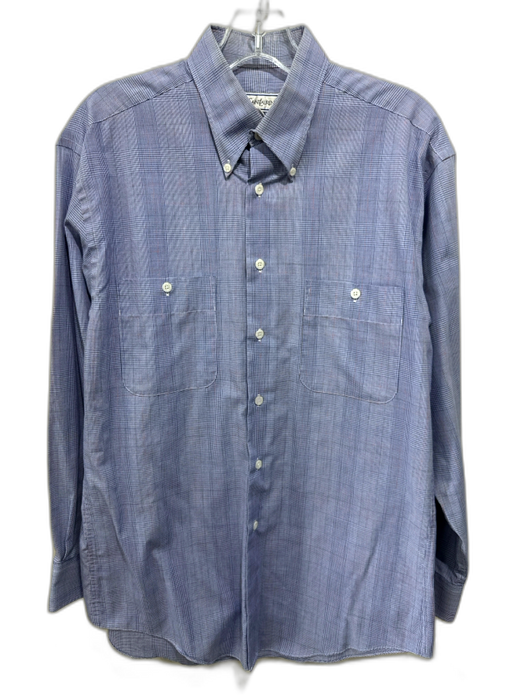 Yves Saint Laurent Size 15 Blue Cotton Plaid Button Up Men's Long Sleeve Shirt Blue / 15